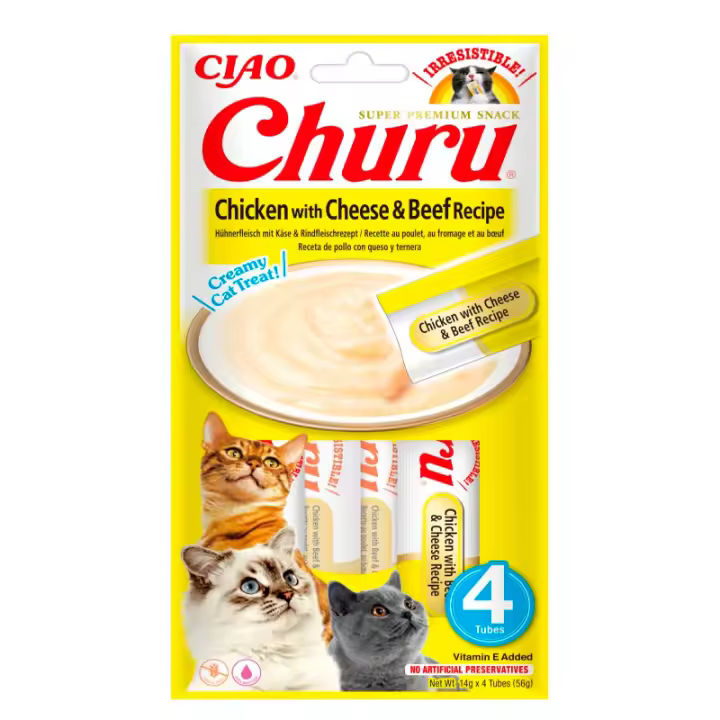 Churu Receta de Pollo con Queso y Ternera Snack para Gatos (12x4x14gr) - 1
