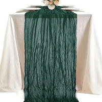 1pc Corredor De Mesa Profundo Verde Gauze Cheesecloth Pleated Balinese Para Decoraciones De Boda Y Showers De Novia - details 1