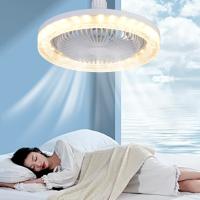 Ventilador de techo Pequeño con Luz, Modern VENTILADOR DE Techo de cristal de 10 Luces, 3 temperaturas de color y velmodades de Viento ajustables, ventilador de techo LED E27 para baño, dormitorio, garaje y habitación infantil, Blanco. - details 4