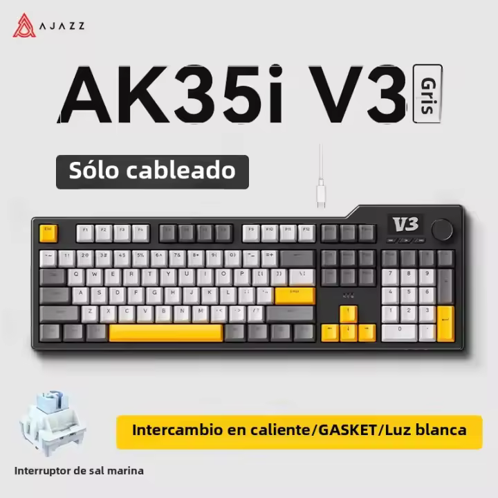 Teclado De Juego Ajazz AK35I V3 MAX Tri-Modo Cableado Bluetooth Inalámbrico 104 Teclas Intercambiables Gasket Hot Swap Multicolor Para Desktop Laptop Tablet - 1