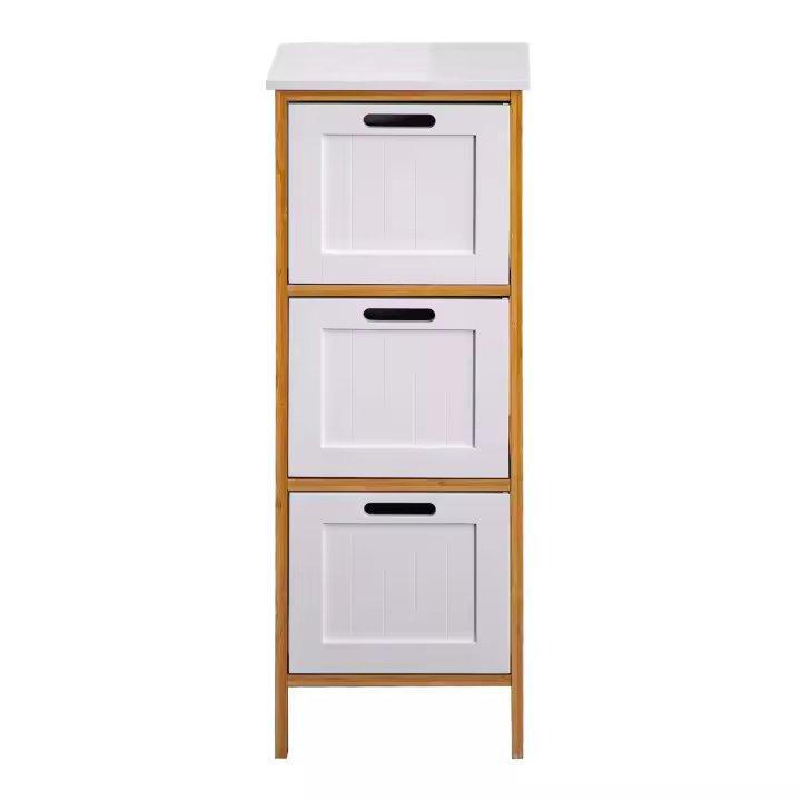 Rebecca Muebles Cómoda de Baño 3 Cajones Madera Mdf Blanco Bambu - 1