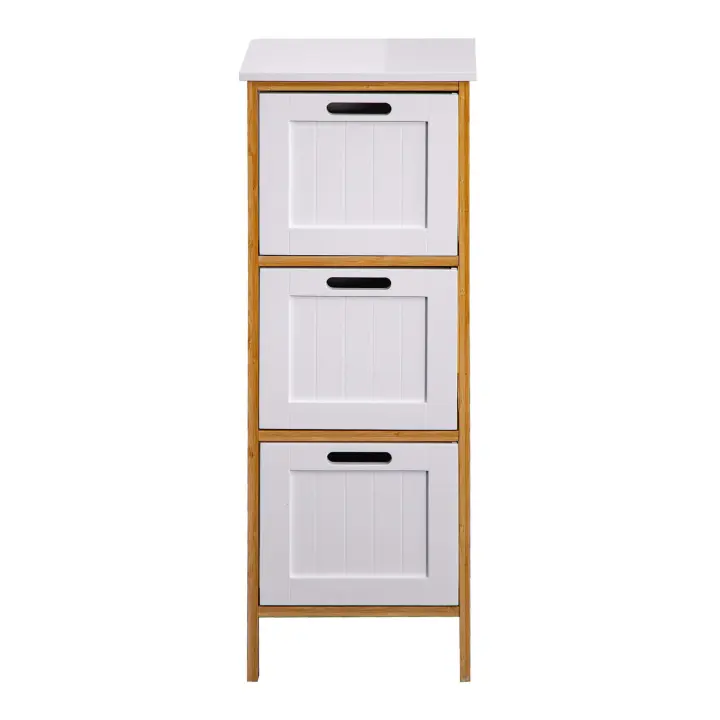 Rebecca Muebles Cómoda de Baño 3 Cajones Madera Mdf Blanco Bambu - 1
