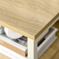 HOMCOM Mesa Auxiliar con 2 Cajones y Estantes de Almacenamiento Mesita de Noche con Marco de Metal para Salón Dormitorio 40x35x49 cm Natural - details 4