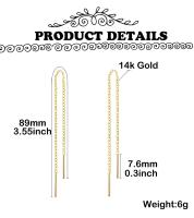 Pendientes de oro de 14K para las mujeres pendientes de hilo colgante minimalismo sumergido pendiente de cadena larga - details 1