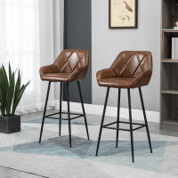 HOMCOM Juego de 2 Taburetes Altos de Cocina Taburetes de Bar Tapizado en PU con Respaldo Alto Patas de Acero y Reposapiés para Comedor Carga 120 kg 50x47,5x102,5 cm Marrón - details 1