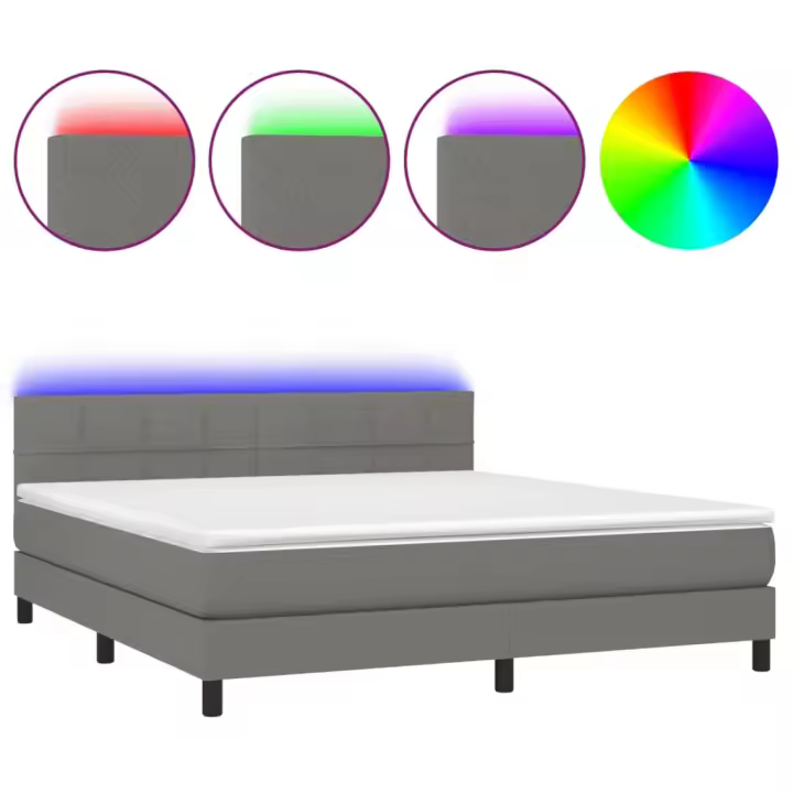 vidaXL Cama box spring colchón y luces LED tela gris oscuro 180x200 cm - 1