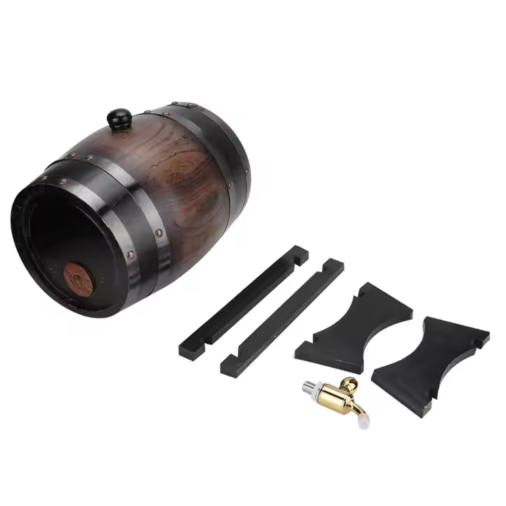 Barrel De Vino Vintage De 3L Con Façade En Madera De Roble Negro Accesorios Para Vino Gran Capacidad Para Brandy Y Whisky - 1