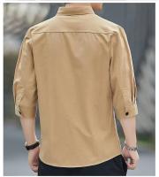 Camisa De Verano Para Hombre Estilo Playa Color Sólido Cuello En Punta Corta Casual Prenda Masculina De Polyester - details 12