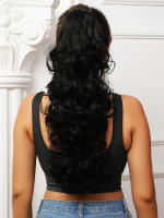 Pony Cola De Caballo Sintética Resistente Al Calor Larga Negra 22 Pulgadas Extensiones De Cabello Con Clip En Rizado Full Machine - details 5