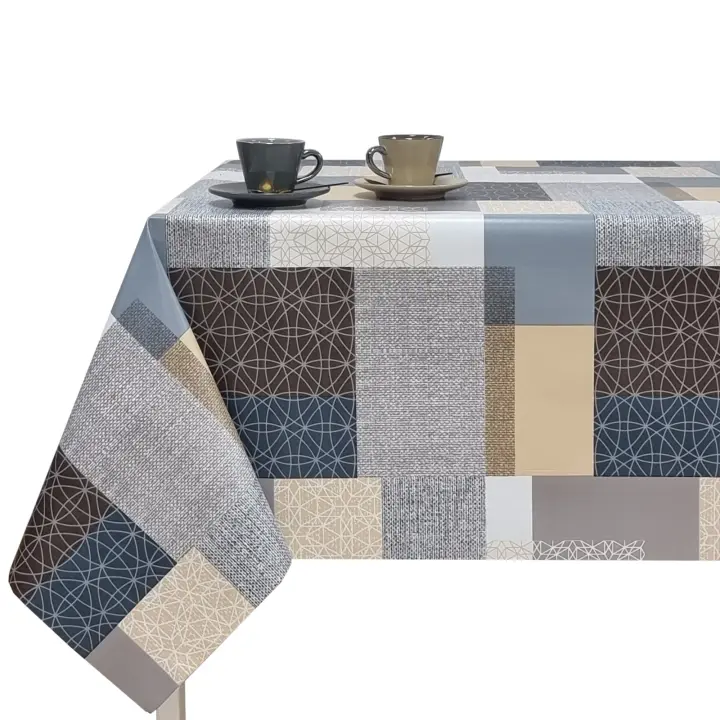 Mantel hule PVC, Mantel lavable, Impermeable, Para el hogar, Cocina, Comedor, Fácil de limpiar, Geométricas, Cuadrados, Modernos, Gris, Rojo, Plateado - 1