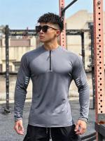 Camiseta Deportiva Para Hombres 2024 Con Cierre Y Cuello Redondo Manga Larga Transpirable Para Entrenamiento Y Baloncesto Ropa De Exterior - details 9