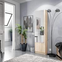 Meimon Zapatero 1 puerta con espejo, capacidad para 16 pares de zapatos, estructura de tablero melaminizado E1, cantos en PVC, bisagras metálicas, varillas de aluminio extraíbles, tirador metálico cromado, cierre con imán, y fijación a pared incluida - details 0