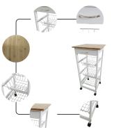 Meyvaser Verdulero frutero, Carro de Cocina con Ruedas, 37x37x85 Blanco Tapa Madera Oporto 6 - details 0