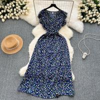 Vestido Bohemio De Verano Para Mujer Estampado Floral Vintage V-Neck A-Line Midi Con Abertura Elegante Ropa Casual Female - details 6