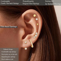 2Pcs Aretes Planos Dorados Para Mujer Aretes De Agujero Pequeños Con Cierre De Tornillo Hipoalergénicos Estilo Huggie - details 3