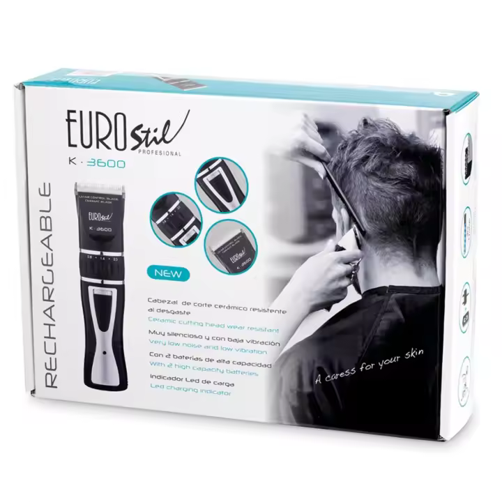 EUROSTIL ELECTRICA K3600 CERAMICO RECARGABLE MAQUINA CORTAPELO CABELLO NEGRO NEGRO 5W 1UN - 1