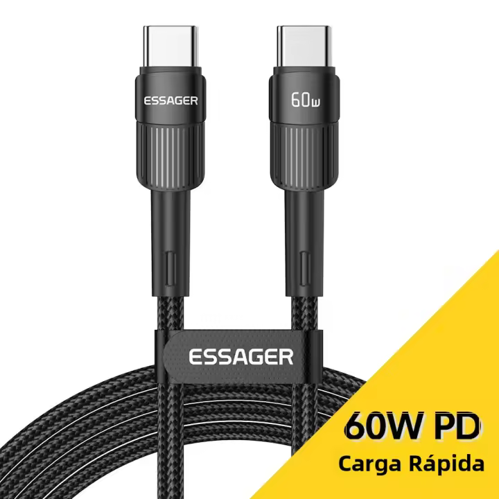 Cable USB C Essager 100W C a C Cargador Rápido Para Macbook Samsung Xiaomi Cable De Carga Tipo C Con Correa Para Teléfonos Móviles - 1
