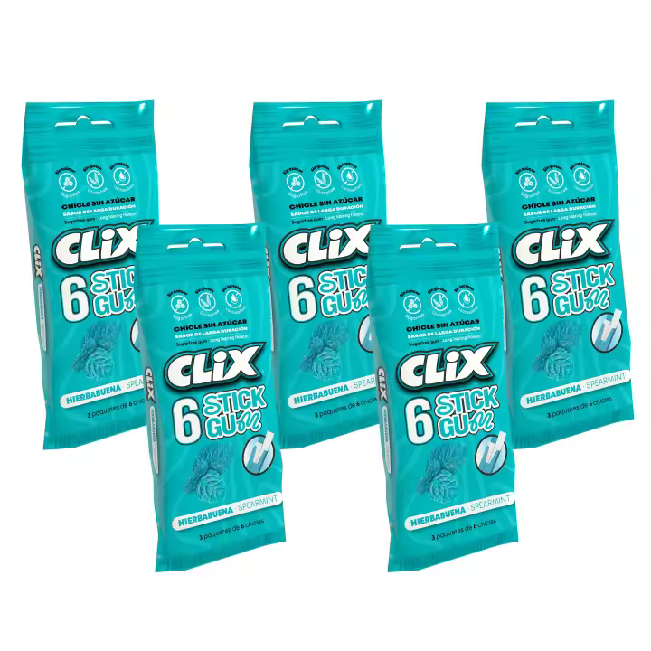 Pack 5 Multipack Clix 6 Chicle sin azúcar en lámina sabor Hierbabuena - 1