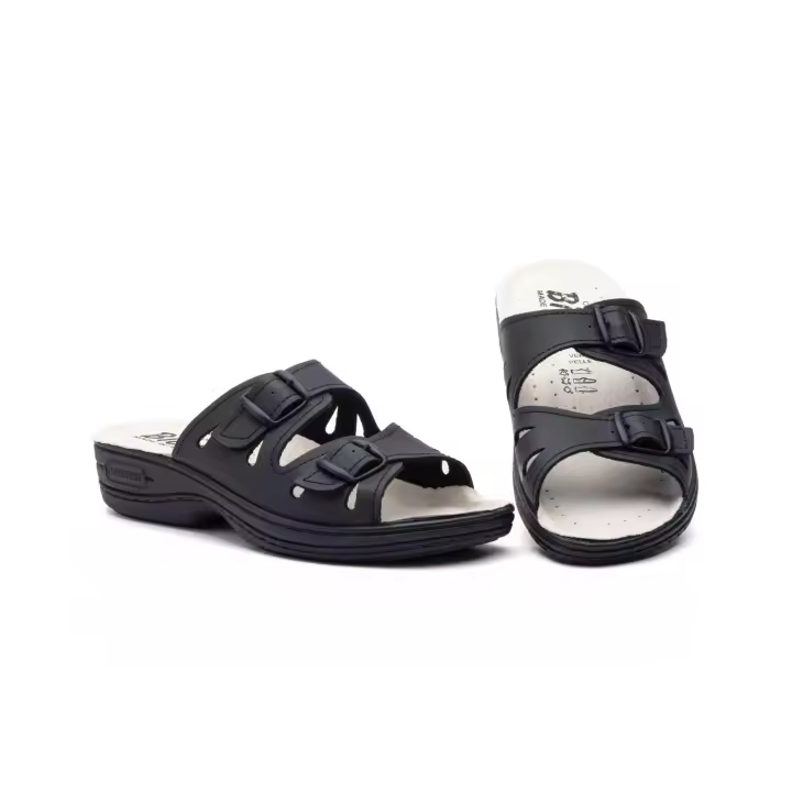 TS-565 Azul y Blanco Hecho en Italia Zuecos Mujer Piel Azul y Blanco Hebillas BioUp Numeración: 35-41 Marca: BioUp Color: Azul y Blanco sandalia anatomica con tiras y hebilla gran comodidad para verano ,para el trabajo o para casa incluso para pasear - 1