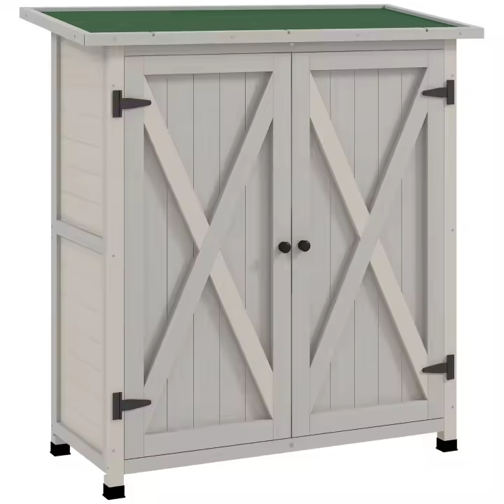 Armario de Jardín, Cobertizo de Madera para herraduras, Armario para herraduras de 2 Weatherproof Puertas, Cobertizo para herraduras con Techo de Asphalt, Armario para herraduras de Jardín, Patio, 110x55x117 cm, Gris Claro - 1