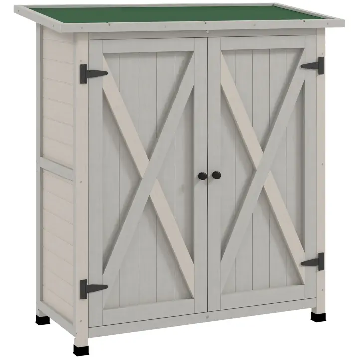 Armario de Jardín, Cobertizo de Madera para herraduras, Armario para herraduras de 2 Weatherproof Puertas, Cobertizo para herraduras con Techo de Asphalt, Armario para herraduras de Jardín, Patio, 110x55x117 cm, Gris Claro - 1
