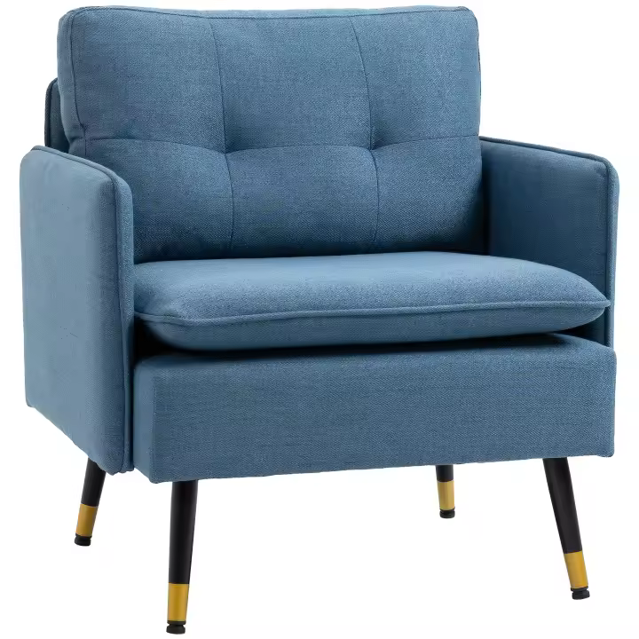 HOMCOM Butaca de Salón Sillón Relax con Reposabrazos Asiento Acolchado y Patas de Acero Sofá Individual de Moderno para Dormitorio 76x68x80 cm Azul Oscuro - 1
