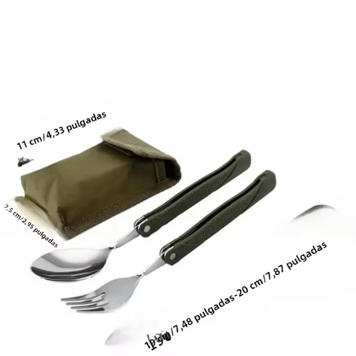 Set De Tres Piezas Portátil De Acero Inoxidable Cuchillo Vaso Y Cuchara Plegables Multifuncionales Para Camping Y Exteriores - 1