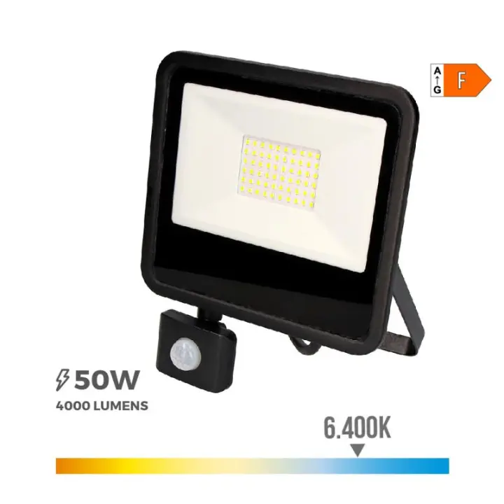 EDM Foco Proyector LED 50W 4000LM Luz Fría con Sensor de Presencia - 70357  Iluminación Exterior Proyectores Led - 1