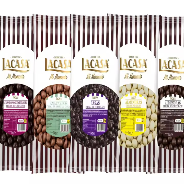 Lacasa pack 5kg deliciosas bolas de frutos secos con chocolate: Pasas de Corinto Negro,Almendra Negro,Almendra Blanco,Anacardo leche,Arándanos Negro - 1