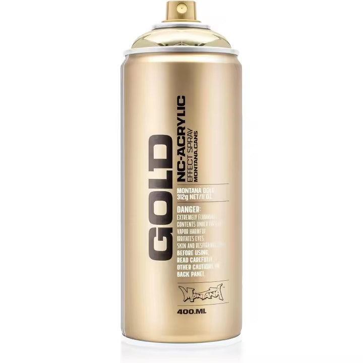 Pintura en aerosol Montana Cans Gold oro cromado, 400 ml - Pintura resistente a la intemperie, acabado brillante, secado rápido, presión baja, fórmula antigoteo - 1