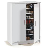 Meimon Zapatero-armario BASIC blanco con 2 puertas y 6 estantes regulables, fabricado en melamina TIPO E1 (15/10 mm) con trasera MDF, cantos melamínicos, bisagras y soportes metálicos, tiradores ABS gris aluminio, 75x36x101 cm, carga máx. 30 kg - details 0