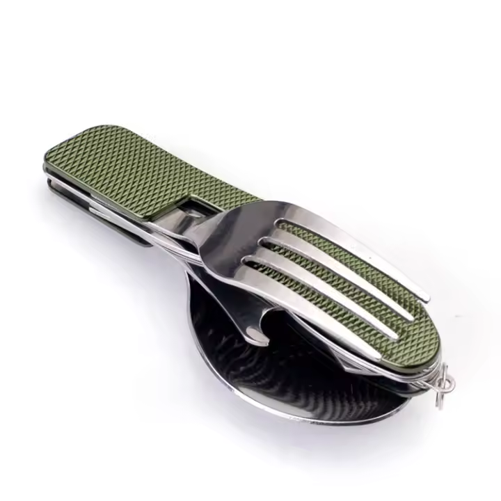 Juego De Cutlería De Acero Inoxidable Plegable 4 En 1 Para Picnic Al Aire Libre Incluye Cuchillo Fork Cuchara Y Abrebotellas - 1