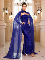 Vestido De Noche Elegante Romagic Para Mujer Con Pelo De Mariposa Desmontable Y Mangas Fluídas De Lentejuelas Vestido De Cumpleaños Y Baile De Prom 2025 Sin Cinturón - details 7
