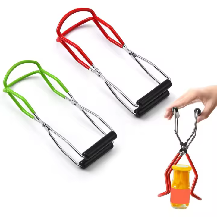 2 pinzas para latas, elevador de tarros de cristal, pinza de acero inoxidable, antiescaldaduras (roja, verde) - 1
