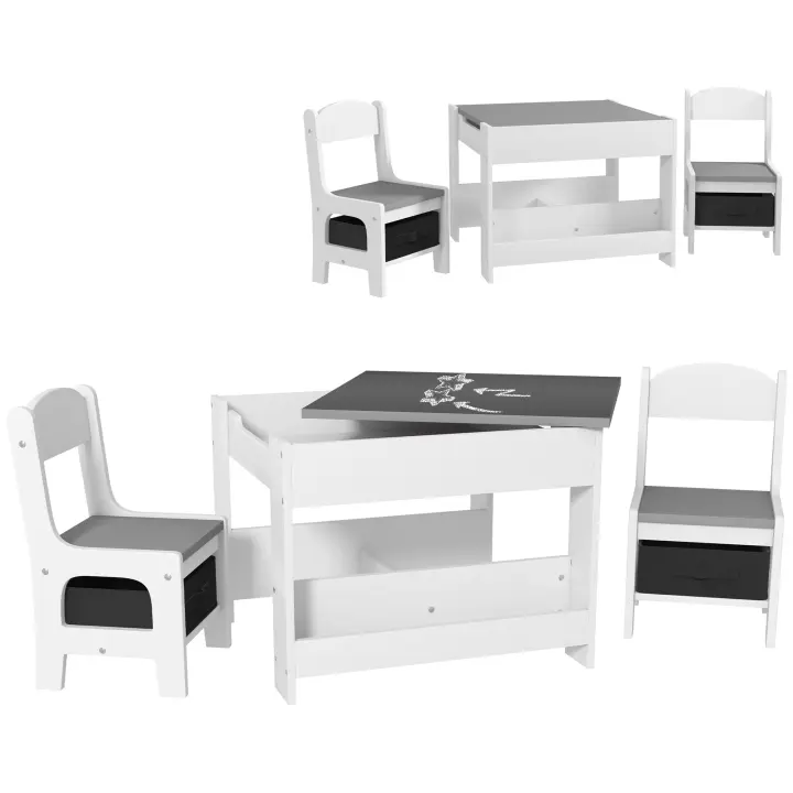 HOMCOM Juego de Mesa y 2 Sillas Infantiles Mesa con Sillas para Niños 2 en 1 con Pizarra Cajones de Tela y Espacio de Almacenamiento para Guardería Sala de Juegos - 1