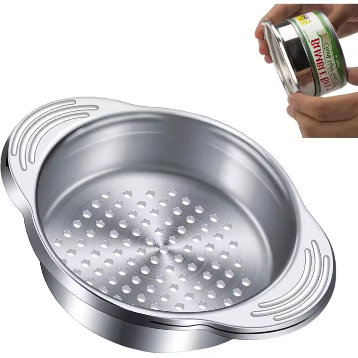Stainless Steel Food Can Strainer Sieve Press Can Colander, Metal Can Drainer for Tuna, Beans or Vegetables, Dishwasher Safe - 1