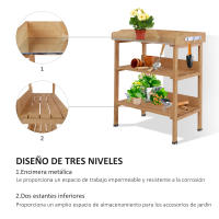 Outsunny Mesa para Plantas Mesa de Jardín Mesa para Flores con Superficie de Trabajo de Metal Jardín Madera Natural 76 x 37 x 89 cm - details 3