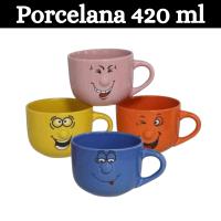 MundoTarros Set de 4 Tazas de Porcelana 420 ml - Diseño Divertido con Caritas en Colores Vibrantes - Ideales para Café, Té y Chocolate Caliente - Resistentes y Aptas para Microondas y Lavavajillas - details 0
