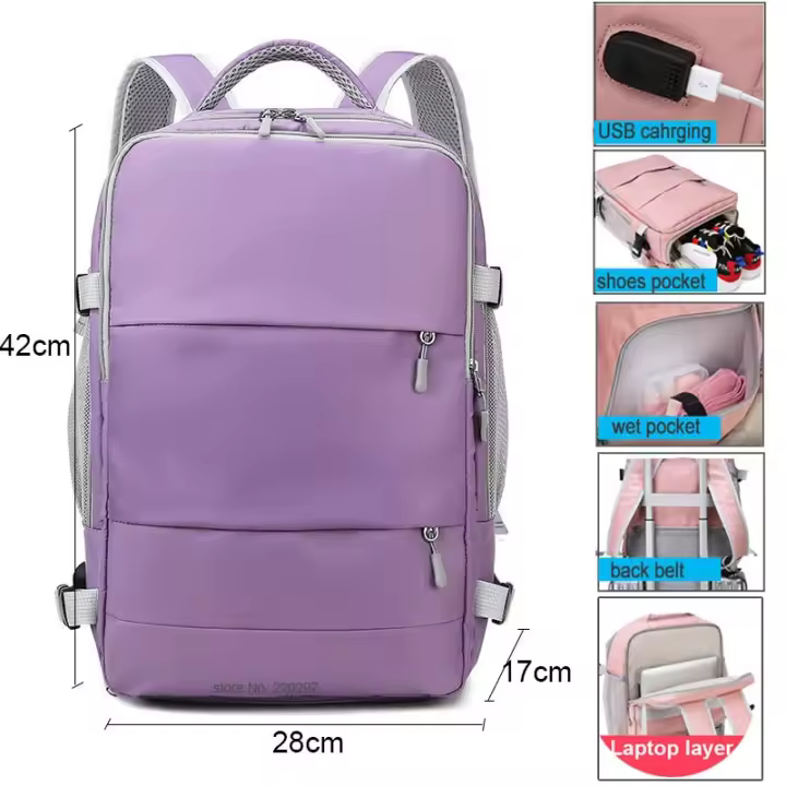 Bolsa de gimnasio USB de 17 pulgadas para mujer, mochila seca y húmeda, bolso de hombro de nailon para mujer - 1