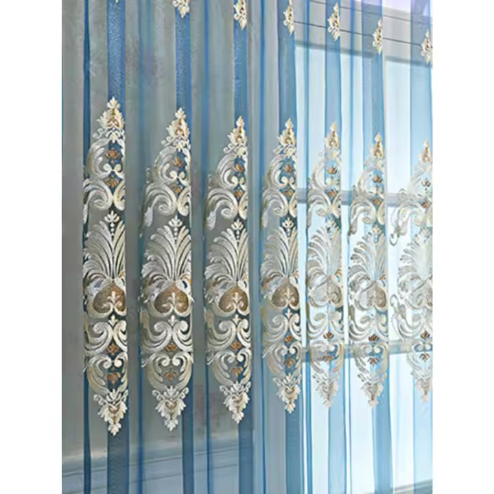 Cortina De Living Estilo Europeo Bordada Elegante Y De Alta Gama 1 Pieza Translúcida Con Función De Sombreado Tipo De Instalación En Techo Adecuada Para Ventanas Francesas Material 100% Algodón - 1