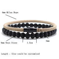 Set De 2 Pulseras Económicas Unisex 6mm Piedra Onix 4mm Cadena De Cuerda Pulsera Couplada Pareja Brazalete Joias - details 8