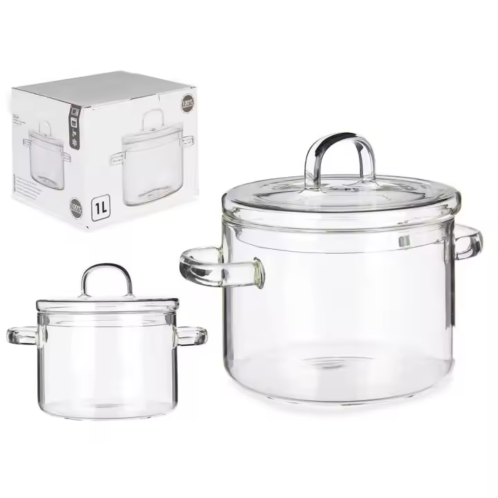 Olla de Cristal Borosilicato – 1000ml / 1400ml / 1800ml | Cacerola de Vidrio Resistente al Calor | Apta para Cocina, Microondas y Horno | Diseño Transparente para Control Visual de Cocción | Ideal para Sopas, Guisos, Infusiones y Postres | Material de Alt - 1