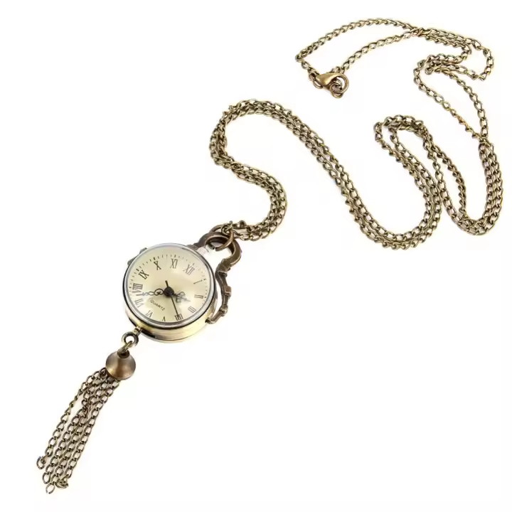 Reloj De Bolsillo Retro Con Cuerda De Ganchillo Cadena De Collar Para Suéter Joyería Regalos Movimiento De Cuarzo Numerales Romanos - 1