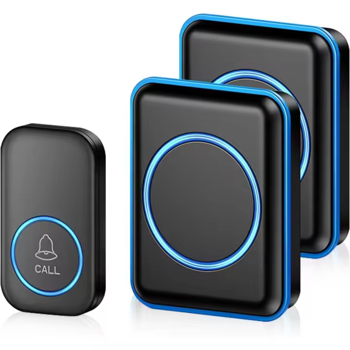 Timbre Inalámbrico Exterior Impermeable, Timbre con 60 Melodías, LED Azul Para El Emergencias Hogar Oficina Hotel, Negro Timbre Interior,1 Emisor 2 Receptor Timbre - 1