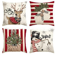 Nueva 4pcs Cojín Navideño De Peluche Corto Y Lino Estampado De Dibujos Animados Americanos Decoración Para El Hogar Material Poliéster - details 6