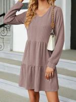 Vestido Largo Suelto Para Mujer Con Manga Larga Y Costuras En Color Sólido Moda Europea Y Americana Para Otoño E Invierno Cuello V Estilo Casual - details 10