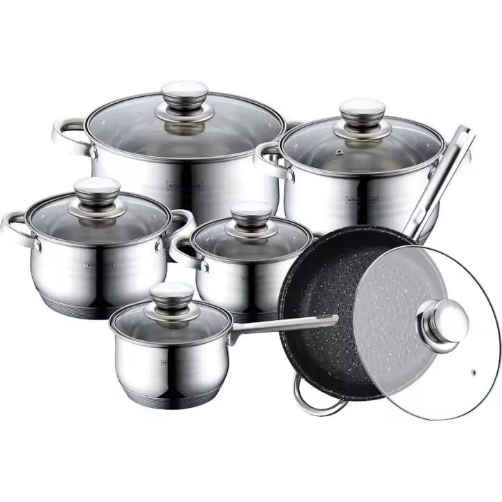 Juego de 12 Piezas de Batería de Cocina de Acero Inoxidable con Sartén Revestida de Mármol RL-1231M - 1