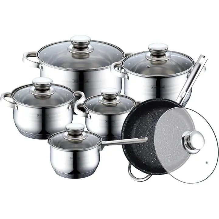 Juego de 12 Piezas de Batería de Cocina de Acero Inoxidable con Sartén Revestida de Mármol RL-1231M - 1
