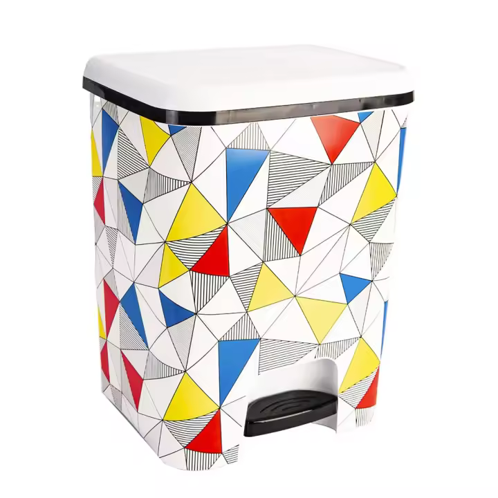 COM-FORT HOUSE  Cubo de Basura con Pedal  Capacidad de 20 litros  Cubo Reciclaje  Color Blanco con decoración triángulos - 1