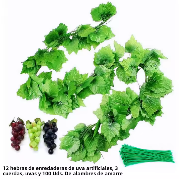 12 Hileras De Uvas Artificiales Con 3 Hileras De Uvas 100pcs De Alambre De Atado Hojas Grandes Guirnalda Para Boda Pa - 1